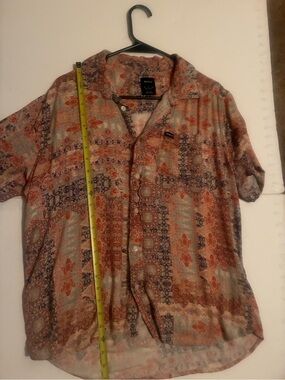 RVCA Rust and Blue Persian disco Patterned Short-Sleeve Button-Up Shirt